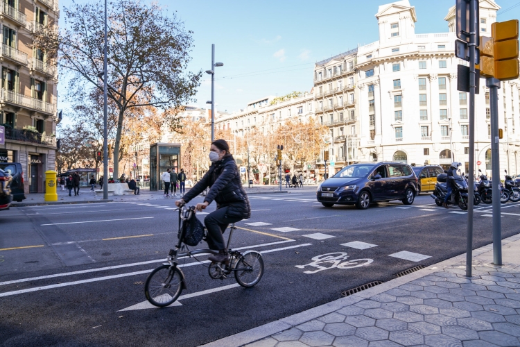 A woman cycling in Barcelona's city center (by Ajuntament de Barcelona)